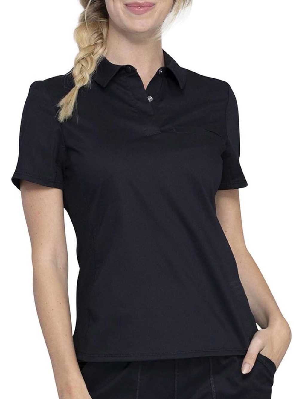 Cherokee workwear revolution  Women's Black Short-Sleeve Polo Scrub Top. M